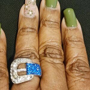 Crystal Buckle Ring with Blue Accent - Women Jewelry